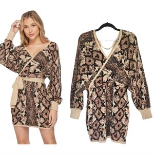 PETAL ROZ Snake Skin Print Sweater Mini Dress Large